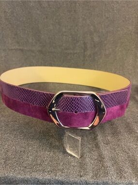 Women's Purple Suede & Snakeskin-Embossed Belt with Silver Buckle